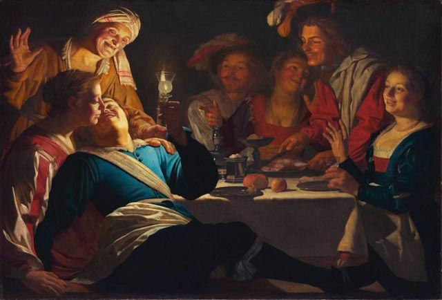 Pintura Fröhliche Gesellschaft [Companhia feliz] (Gerard van Honthorst)